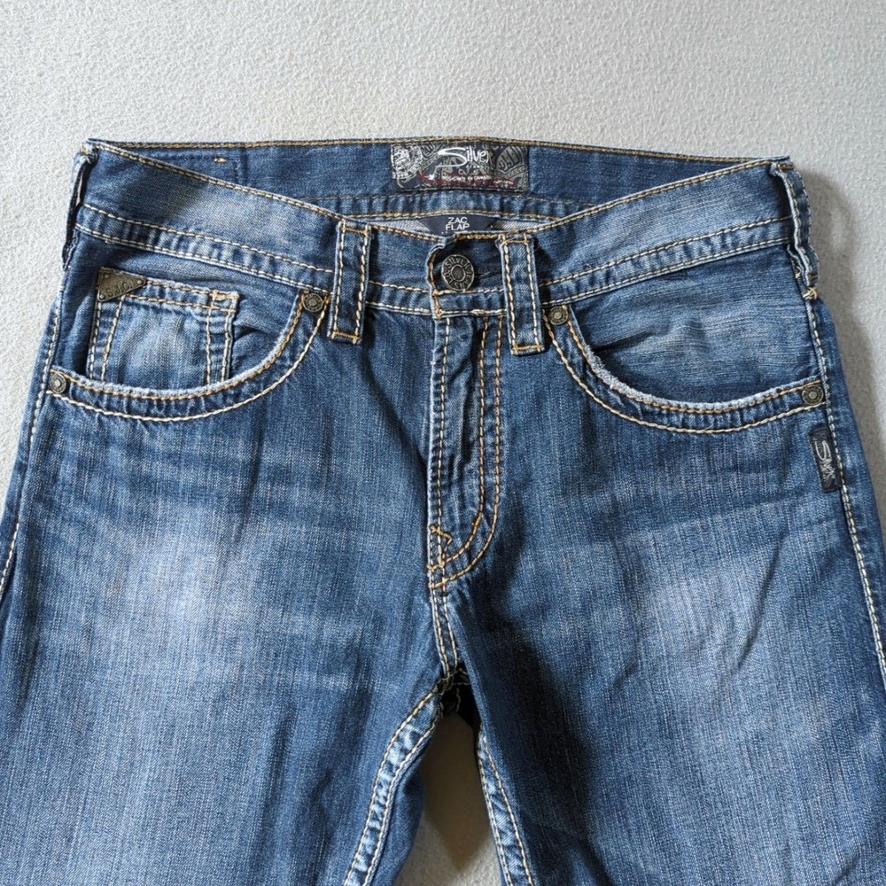Silver Jeans Zac Flap Straight Mens 31x32 Blue Relaxed Fit Contrast Stitch Denim - Picture 3 of 12